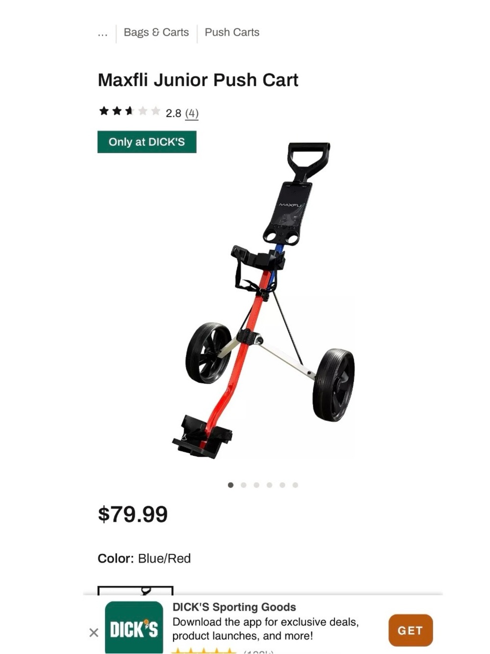 Maxfli Junior Push Cart - Red and Black